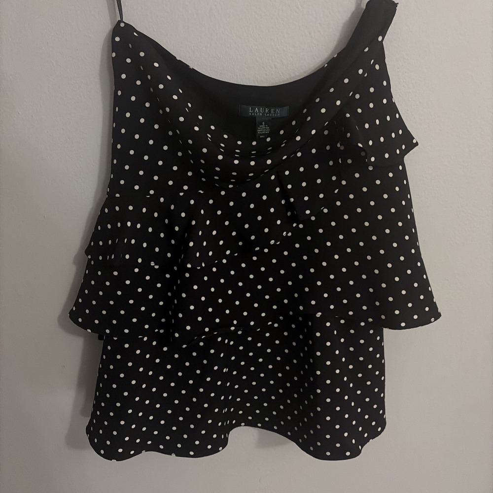 LAUREN RALPH LAUREN POLKA DOT‎ RUFFLE BLACK WHITE SKIRT SIZE 6